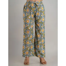 MAUKA Women Blue & Yellow Floral Printed Palazzos-picture-38