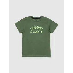 max Boys Olive Green Typography Printed Pure Cotton Applique T-shirt-picture-19