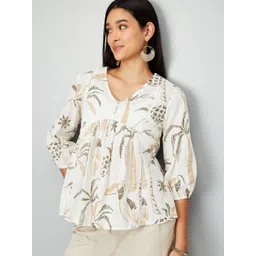 max Casual Regular Sleeves Printed Women Beige Top-picture-12