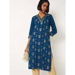 max Ethnic Motifs Embroidered Gotta Patti V-Neck Chikankari Straight Kurta-picture-31
