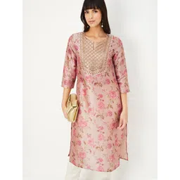 max Floral Printed Notch Neck Thread Work Straight Kurta-picture-13