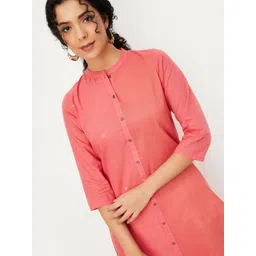 max Floral Woven Design Mandarin Collar Cotton Straight Kurta-picture-32