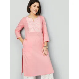 max Floral Yoke Design Notch Neck Cotton Straight Kurta-picture-40