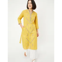 max Geometric Embroidered Thread Work Cotton Straight Kurta-picture-32