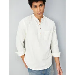 max Geometric Woven Design Band Collar Pure Cotton Straight Short Kurta-picture-32