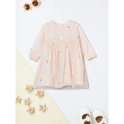 max Girls Embellished Printed Tie-Ups Round Neck Fit & Flare Dress-picture-56