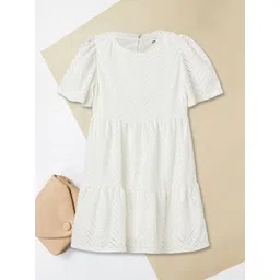 max Girls Self Design Round Neck Tiered Knee Length A-Line Dress-picture-33