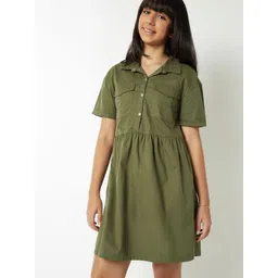 max Girls Solid Shirt Collar Cotton Shirt Dress-picture-50