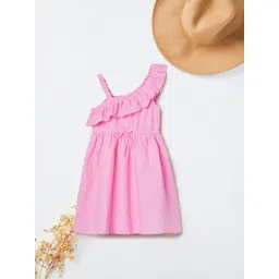 Max Kids Girls Floral Embroidered One Shoulder Fit & Flare Dress-picture-17