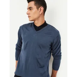 max Men Blue Acrylic V Neck Full Sleeves Pullover Sweaters-picture-29
