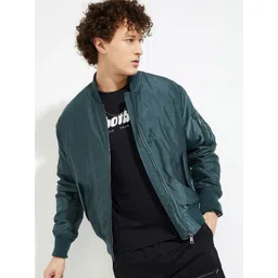 max Men Polyester Longline Bomber with Patchwork Jacket-picture-19