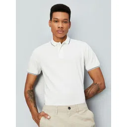 max Men Solid Polo Neck Cotton Blend White T-Shirt-picture-41