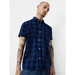 max Men Tartan Checked Spread Collar Cotton Casual Shirt-picture-40