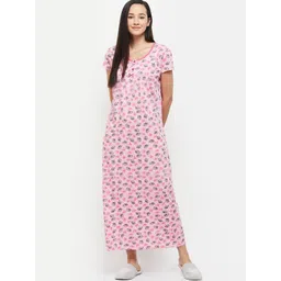 max Pink & Black Conversational Printed Pure Cotton Maxi Nightdress-picture-37