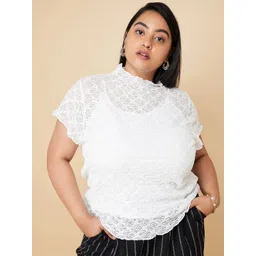 max Plus Size High Neck Short Sleeves Self Design Top-image-24