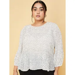 max Plus Size Polka Dots Printed Puff Sleeved Top-picture-25