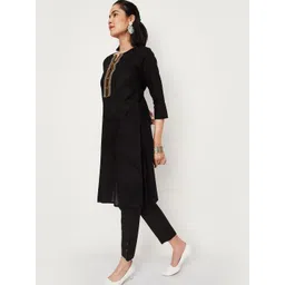 max Thread Work Notch Neck Straight Kurta image 4