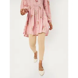 max Women Beige Solid Ankle-Length Leggings-picture-30