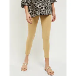 max Women Beige Solid Three-Fourth Length Leggings-picture-31