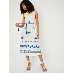 max Women Cotton Ethnic Motifs Embroidered A-Line Midi Dress-image-12