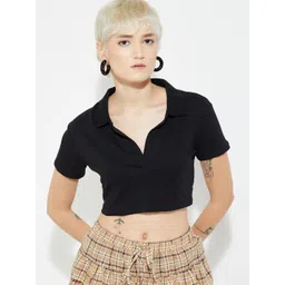 max Women Cotton Shirt Collar Crop Top-picture-13