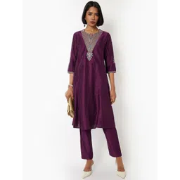 max Women Ethnic Motifs Embroidered Regular Kurta with Trousers-picture-26