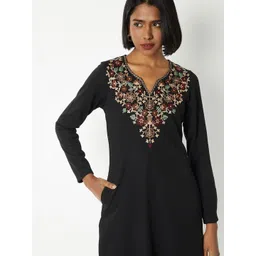 max Women Floral Embroidered Thread Work V-Neck Long Sleeves A-Line Kurta-picture-26