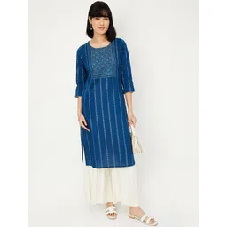 max Women Geometric Flared Sleeves Thread Work Anarkali Kurta-picture-13