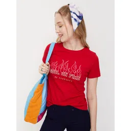 max Women Graphic Print, Printed, Typography Round Neck Pure Cotton Red T-Shirt-picture-11