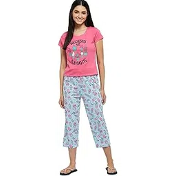 max Women Nylon Printed Round Neck Capris Set T-Shirt with Capris-picture-32