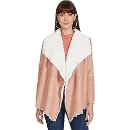 max Women Polyester Textured Sherpa Lapel Standard Length Jacket-picture-25