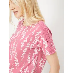 max Women Printed Round Neck Pure Cotton Pink T-Shirt-picture-13