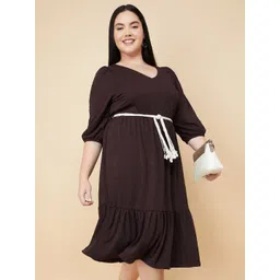 max Women Puff Sleeves Solid A-Line Dress-picture-20