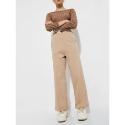 max Women Regular Fit Beige Cotton Blend Trousers-picture-10