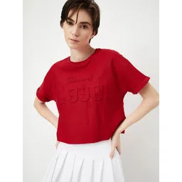 max Women Self Design Round Neck Pure Cotton Red T-Shirt-picture-11