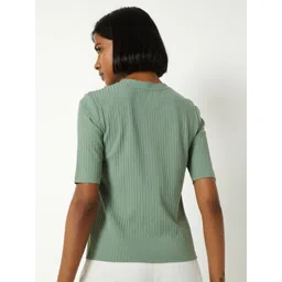 max Women Self Design Round Neck Slim Fit T-shirt image 2