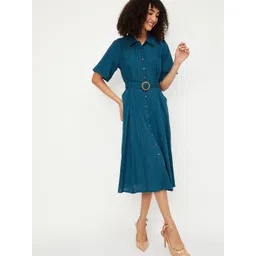 max Women Self Design Shirt Collar Cotton Shirt Midi Dress-picture-16