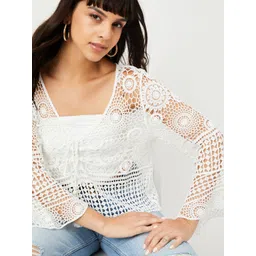 max Women Self Design V-Neck Bell Sleeve Cotton Crop Top-picture-24