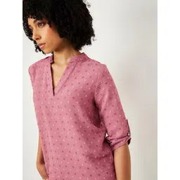 max Women Self Design V-Neck Roll-Up Sleeves Shirt Style Top-picture-39