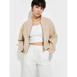 max Women Stand Collar Solid Casual Bomber Jacket-picture-24