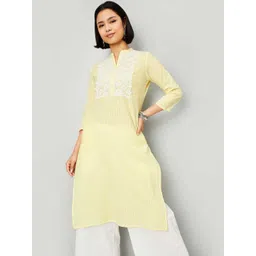 max Women Striped Thread Work Mandarin Collar Pure Cotton A-Line Kurta-picture-41