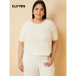 max Women Textured Self Design Smocked Round Neck Short Sleeve Plus Size Crop Top-picture-44