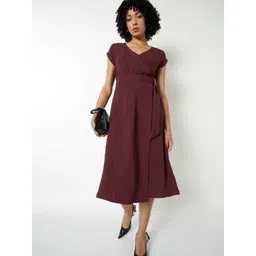 max Women V-Neck Extended Sleeves Tie-Ups Wrap Midi Dress-picture-29