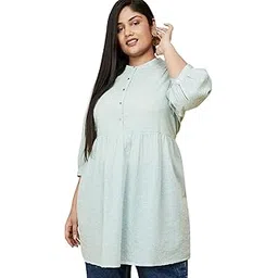 max Women's Cotton Regular Fit Textured Band Collar Tunic-picture-51