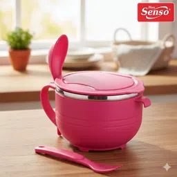 max senso Plastic, Stainless Steel Soup Bowl Smiley Soup and Maggie Bowl with Spoon and Fork Inner Steel Soup Bowl with Lid-picture-15