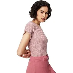 max Women's Polyviscose Elastane Textured Round Neck Regular Fit T-Shirt image 1