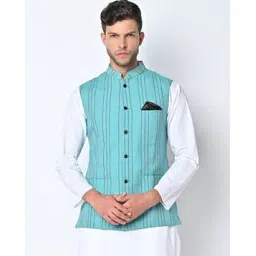 maxence Striped Tailored Fit Nehru Jacket-picture-15