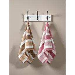 MAXOSHINE 2-Pcs Brown & White Striped 354 GSM Hand Towel-picture-25