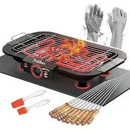 Pelikas Electric Barbeque Grill 2000W Tandoori Maker Indoor Outdoor Non Stick Electric Grill Non-Slip Feet Barbeque Grill Set for home Removable Water Filled Drip Tray, 12 Stick (Barbeque Grill1)-image-14