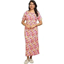 Mayaval Women's Cotton Maternity Nursing Dress Pink with Multicolor Floral Print-picture-52